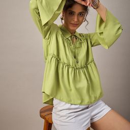 R.Code by The Roadster Life Co. Women Tie-Up Neck Bell Sleeve Ruffled Tiered Top-picture-24