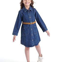 Hola Bonita Girl Shirt Collar Long Sleeves A-Line Denim Dress Comes with a belt-picture-43
