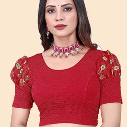 SHREEJI DESIGNER Woven Design Ready Made Stretchable Saree Blouse-picture-4