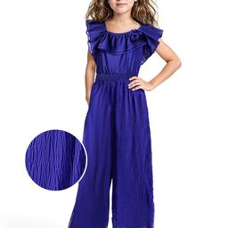 ARIAS By LARA DUTTA Girls Structure Fabric Woven Frill Sleeves Solid Jumpsuit-image-12