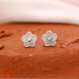AMONROO Sterling Silver Rhodium-Plated Floral Studs Earrings-image-92