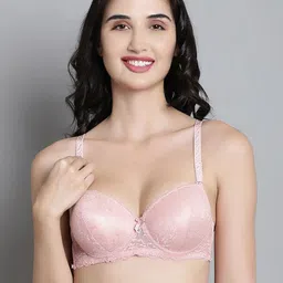 MAKCLAN Self Design Medium Coverage Underwired Lightly Padded Plunge Bra-2