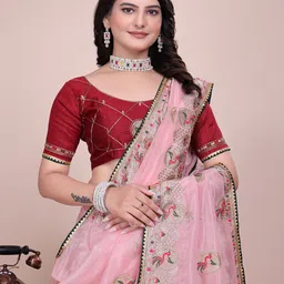 SILKWEAR Embellished Embroidered Supernet Baluchari Saree-image-89