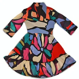 CHARMGAL Girls Printed Shirt Collar Fit & Flare Dress-image-22