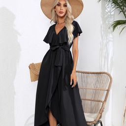 HERE&NOW Women V-Neck Flutter Sleeve Fit & Flare Maxi Dress-image-52