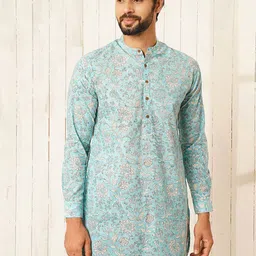 JAYPORE Floral Printed Band Collar Cotton Straight Kurta-image-86