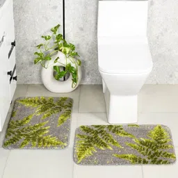 Saral Home 2-Pcs Grey & Green Printed Anti-Skid Bath Rugs-0