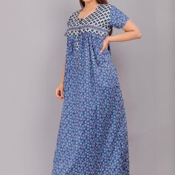 AAKARSHANA CREATION Blue Pure Cotton Maxi Printed Nightdress-image-62