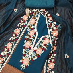 HERE&NOW Floral Embroidered Embellished Roman Silk Unstitched Dress Material-image-95