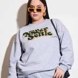 SASSAFRAS Curve Women Plus Size Typography Embroidered Sweatshirt-image-9