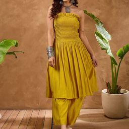 InWeave Women Solid A-Line Kurta with Trousers-picture-9