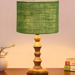 Devansh Green Drum Shaped Wooden Table Lamp-7