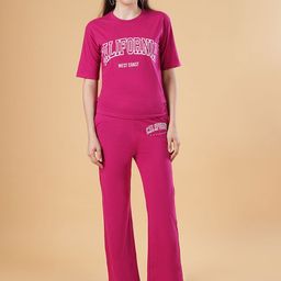 Dreambe Women Typography Printed Pure Cotton T-shirt Pyjamas Night suit-image-99