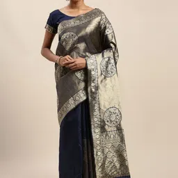 Desi Fusion Women Woven Design Zari Saree-picture-12