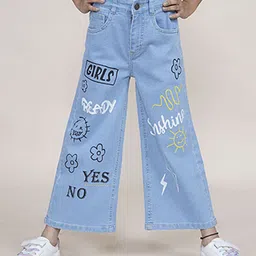 KiddoPanti Girls Jean Flared Low Distress Printed Stretchable Jeans-picture-23