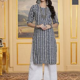 HERE&NOW Women Pack Of 2 Ethnic Motifs Printed Round Neck Straight Kurtas-24