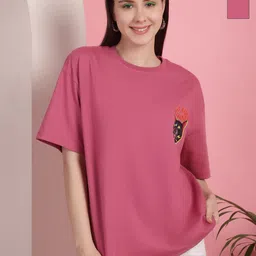 Tromko Women Pack of 2 Garfield Graphic Printed Round Neck Cotton Oversized T-shirts-image-92