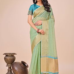 Mitera Woven Design Zari Organza Saree With Unstitched Blouse Piece-29