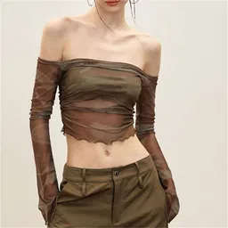 StyleCast x Revolte Print Off-Shoulder Extended Sleeves Net Crop Top-picture-18
