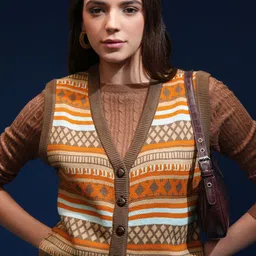 Tokyo Talkies Women Sleeveless Argyle Cardigan-image-69