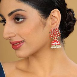 Bienvene Gold-Plated Artificial Stone & Beads Dome Shaped Jhumkas image 4