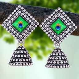 MEENAZ Set Of 5 Silver-Plated Dome Shaped Oxidised Jhumkas-30