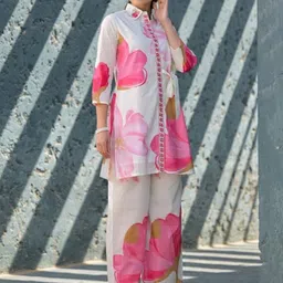 ANUSHEET Embroidered Pure Cotton Tunic With Palazzo Co-Ords-22