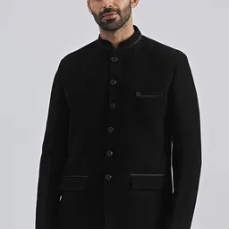 VASTRAMAY Slim-Fit Jacquard Bandhgala Jodhpuri Blazer-image-60