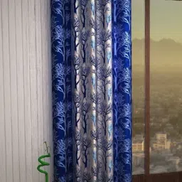 151 cm (5 ft) Polyester Semi Transparent Window Curtain Single Curtain (Printed, Blue)-image-82