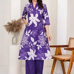TROPWEAR Women Floral Printed Pure Cotton A-Line Kurta with Palazzo-image-39