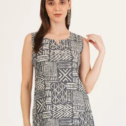 Brownverse Abstract Printed Khadi Cotton Straight Kurti-picture-45