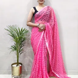 HERE&NOW Women Woven Design Net Saree-picture-16