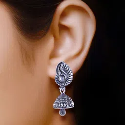 DIVASTRI Set Of 5 Silver-Plated Artificial Beaded Dome Shaped Oxidised Jhumkas image 2
