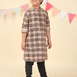 Fabindia Boys Geometric Printed Festive Cotton Straight Kurta-picture-21