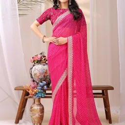 Leelavati Embroidered Pure Georgette Bandhani Saree-image-5