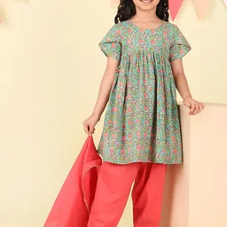Fabindia Girls Floral Printed Empire Pure Cotton Kurta with Salwar & With Dupatta-picture-13