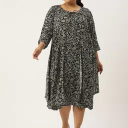 theRebelinme Floral Print Layered A-Line Midi Dress-5