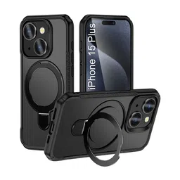Luxury Kase Solid iPhone 15 Plus 360 Rotating Kickstand Mag-Safe Rugged Armor Back Case-9