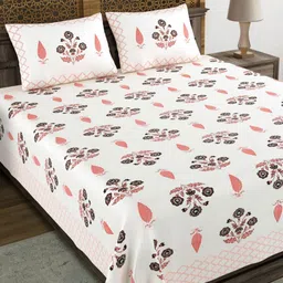Sangria White & Peach Printed 210 TC Double Bedsheet With 2 Pillow Covers- 2.7 m x 2.2 m-image-88
