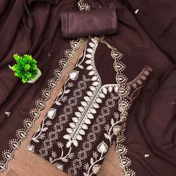 Panzora Floral Embroidered Sequinned Georgette Unstitched Dress Material-image-86
