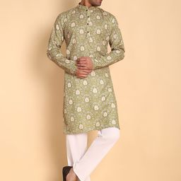 Vardha Floral Printed Mandarin Collar Pure Cotton Straight Kurta-image-99