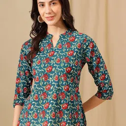 JANAKDULARI CREATION Floral Print Mandarin Collar Cotton Top-image-9