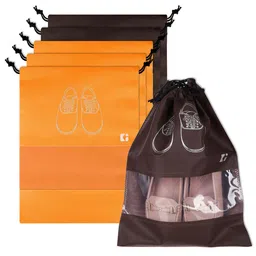 Kuber Industries Orange-Coloured Pack Of 6 Printed Non-Woven Fabric Shoe Cover Bags-34