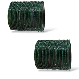 PRIYA KANGAN Women Set of 2 Green Glass Glitter Bangles-picture-37