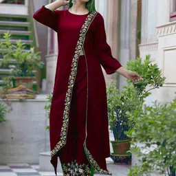 RA Creation Women Mustard Embroidered Viscose Rayon Kurta Sets-image-92