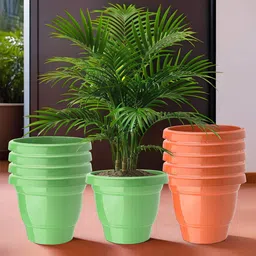 Kuber Industries Set Of 10 Orange-Coloured & Green Planter With Pot-53