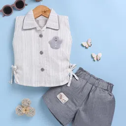 Toonyport Girls Striped Sleeveless Pure Cotton Shirt With Shorts-image-58