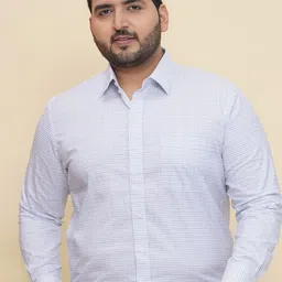 John Pride Men Spread Collar Micro Checked Cotton Formal Plus Size Shirt-image-84