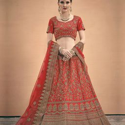 Fusionic Embroidered Satin Semi-Stitched Lehenga & Unstitched Blouse With Dupatta-53