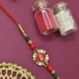 MEIRA JEWELLERY Set Of 2 Artificial Stones Studded & Beaded Bhaiya Thread Rakhis-10